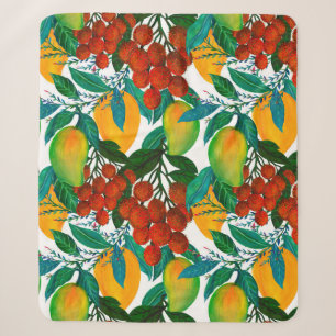 Seamless pattern with fresh bright exotic mango ra sherpa blanket