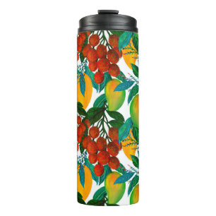 Seamless pattern with fresh bright exotic mango ra thermal tumbler