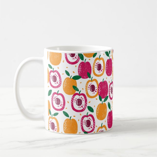 Seamless pattern with fruits. Stamp textured. Coffee Mug (Left)