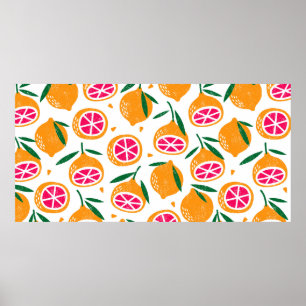 Seamless pattern with fruits. Stamp textured. Poster