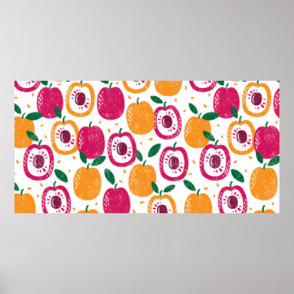 Seamless pattern with fruits. Stamp textured. Poster