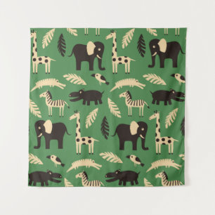 Seamless pattern with funny African animals and pl Tapestry