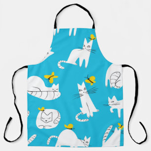 Seamless pattern with funny cats playing with butt apron