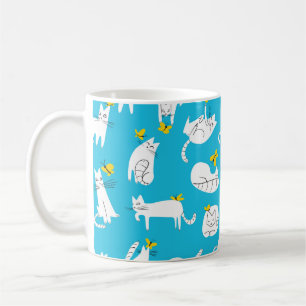 Seamless pattern with funny cats playing with butt coffee mug