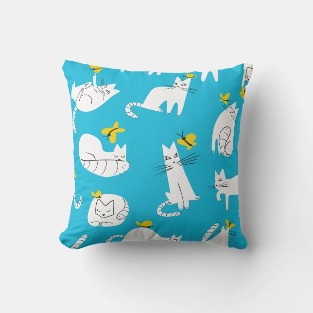 Seamless pattern with funny cats playing with butt cushion (Front)