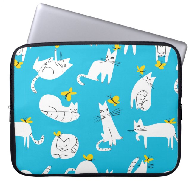 Seamless pattern with funny cats playing with butt laptop sleeve (Front)