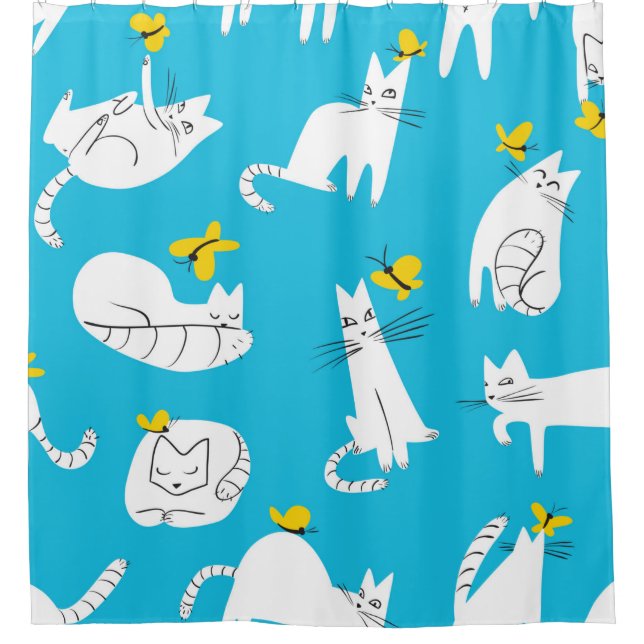 Seamless pattern with funny cats playing with butt shower curtain (Front)
