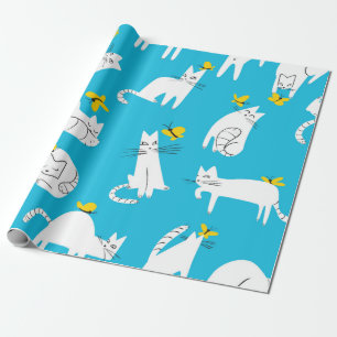 Seamless pattern with funny cats playing with butt wrapping paper