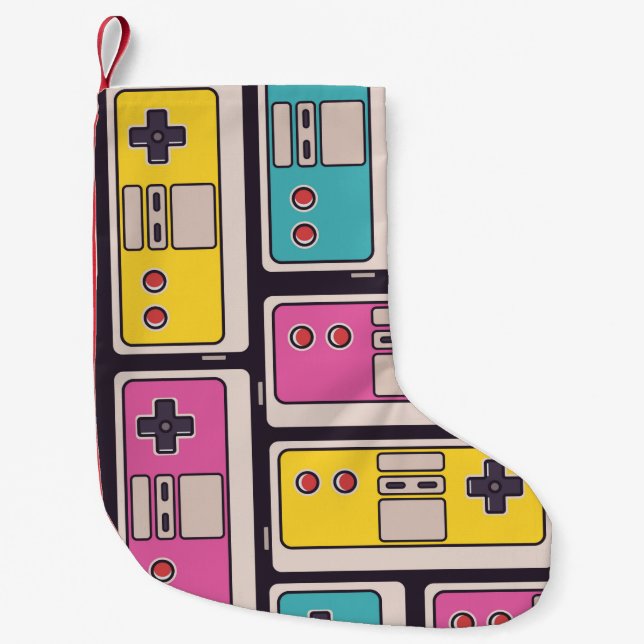 Seamless pattern with game joysticks. Colourful il Small Christmas Stocking (Front)