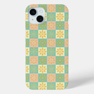 Seamless pattern with geometric floral motifs iPhone 15 mini case