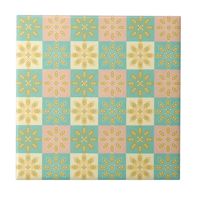 Seamless pattern with geometric floral motifs ceramic tile (Front)