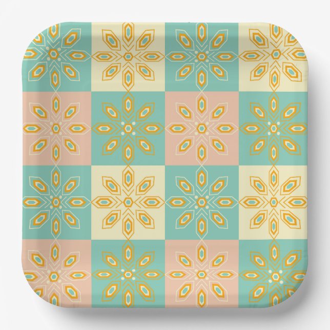 Seamless pattern with geometric floral motifs paper plate (Front)