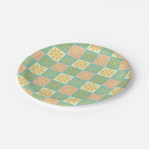 Seamless pattern with geometric floral motifs paper plate