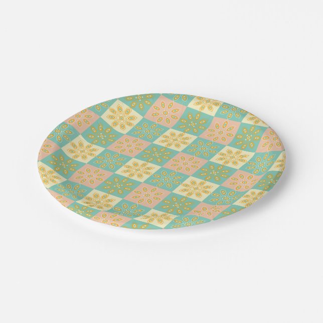 Seamless pattern with geometric floral motifs paper plate (Angled)