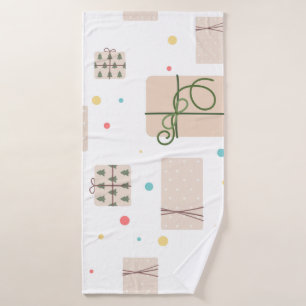 Seamless pattern with gift boxes. Gifts Packed in Bath Towel
