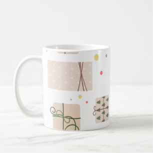 Seamless pattern with gift boxes. Gifts Packed in Coffee Mug
