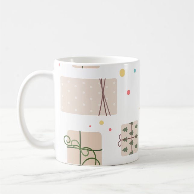 Seamless pattern with gift boxes. Gifts Packed in  Coffee Mug (Left)