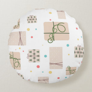 Seamless pattern with gift boxes. Gifts Packed in  Round Cushion