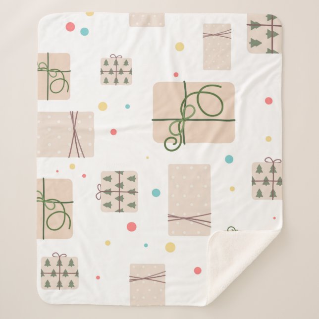 Seamless pattern with gift boxes. Gifts Packed in  Sherpa Blanket (Front)