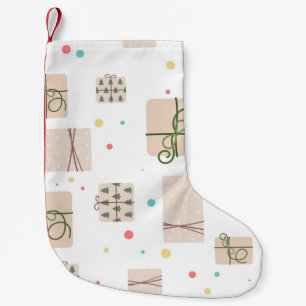 Seamless pattern with gift boxes. Gifts Packed in Small Christmas Stocking