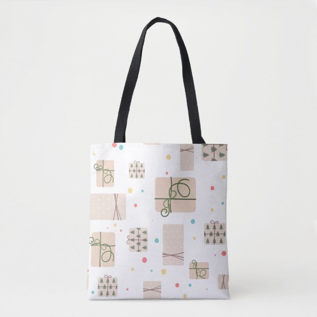 Seamless pattern with gift boxes. Gifts Packed in  Tote Bag (Front)