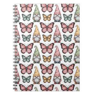 Seamless Pattern with Gnomes and Butterflies Notebook