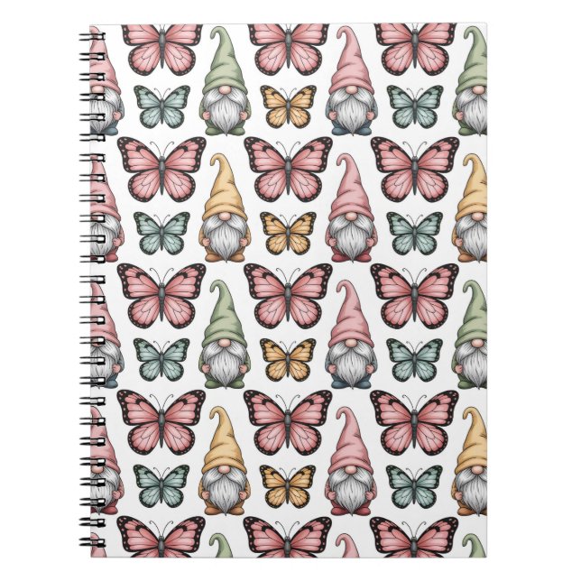 Seamless Pattern with Gnomes and Butterflies Notebook (Front)