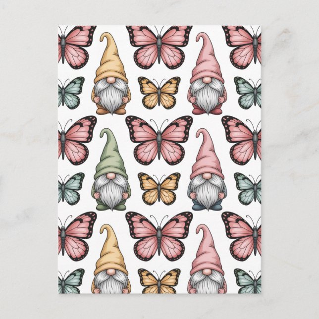 Seamless Pattern with Gnomes and Butterflies Postcard (Front)