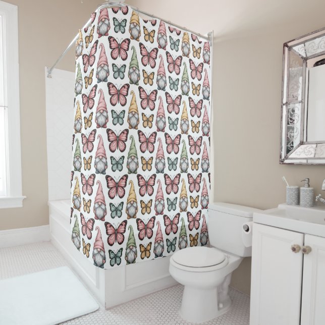 Seamless Pattern with Gnomes and Butterflies Shower Curtain (In Situ)