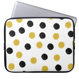 Seamless pattern with gold and black chaotic dots laptop sleeve