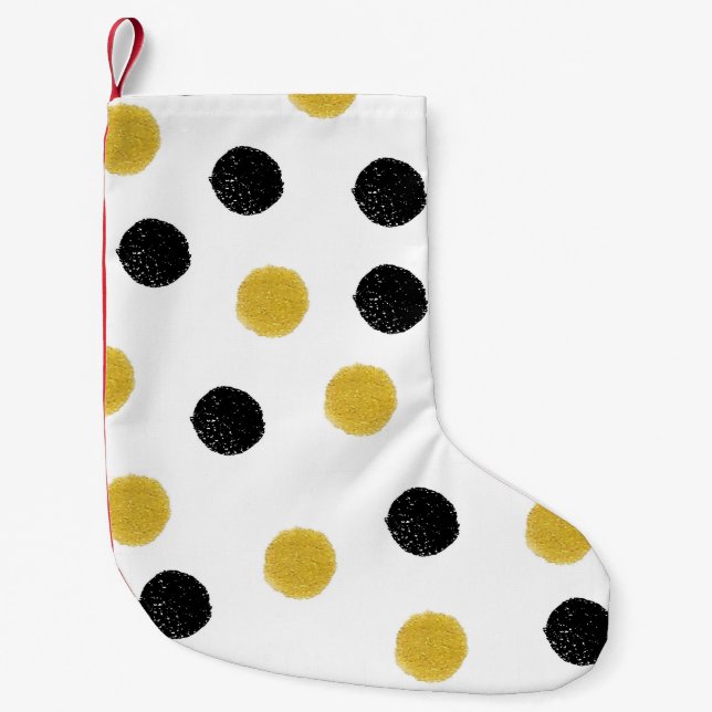 Seamless pattern with gold and black chaotic dots small christmas stocking (Front)