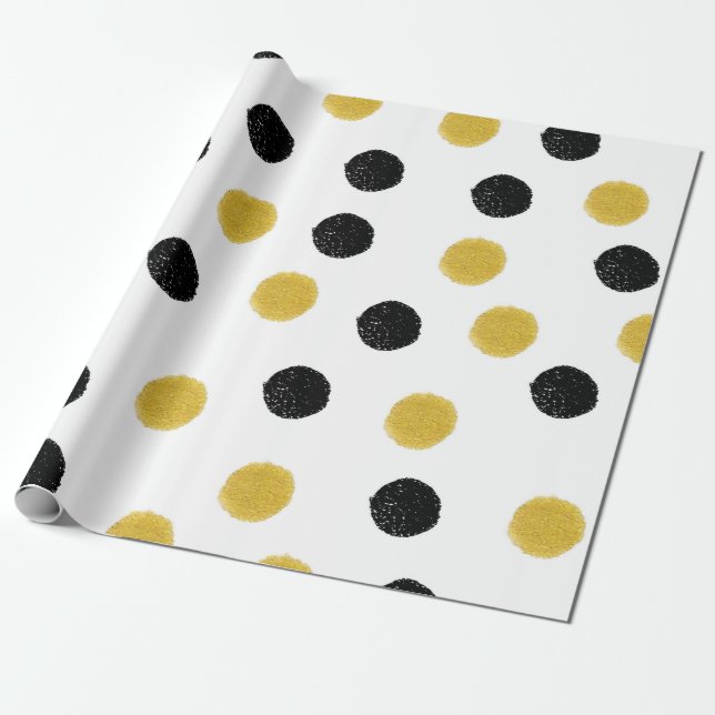 Seamless pattern with gold and black chaotic dots wrapping paper (Unrolled)