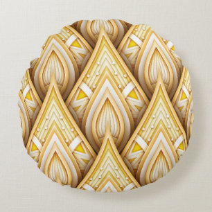 Seamless Pattern with Gold Ethnic Motifs. Endless Round Cushion