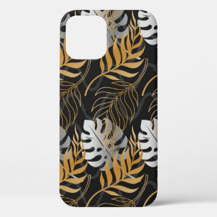 Seamless pattern with gold,  silver tropical plant iPhone 12 case