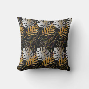 Seamless pattern with gold, silver tropical plant cushion
