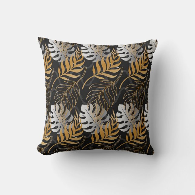 Seamless pattern with gold,  silver tropical plant cushion (Front)