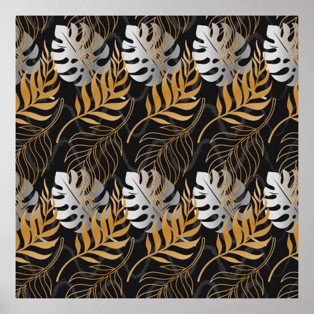 Seamless pattern with gold,  silver tropical plant poster (Front)