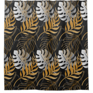 Seamless pattern with gold, silver tropical plant shower curtain