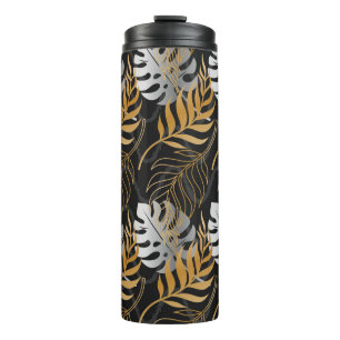 Seamless pattern with gold, silver tropical plant thermal tumbler