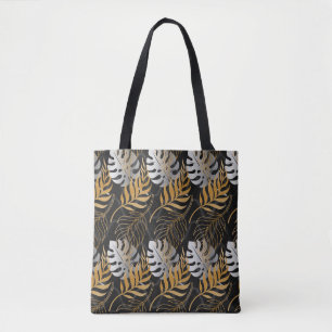 Seamless pattern with gold, silver tropical plant tote bag