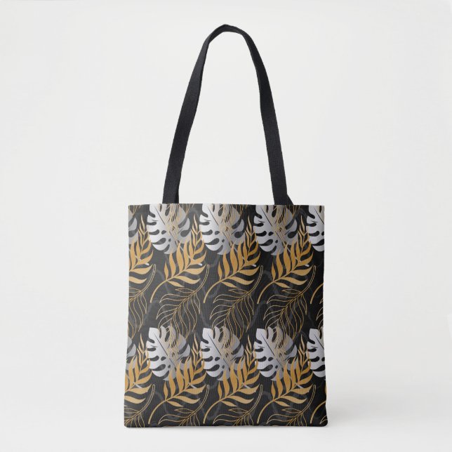 Seamless pattern with gold,  silver tropical plant tote bag (Front)