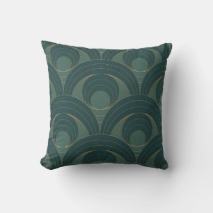 Seamless pattern with golden and green circles on cushion