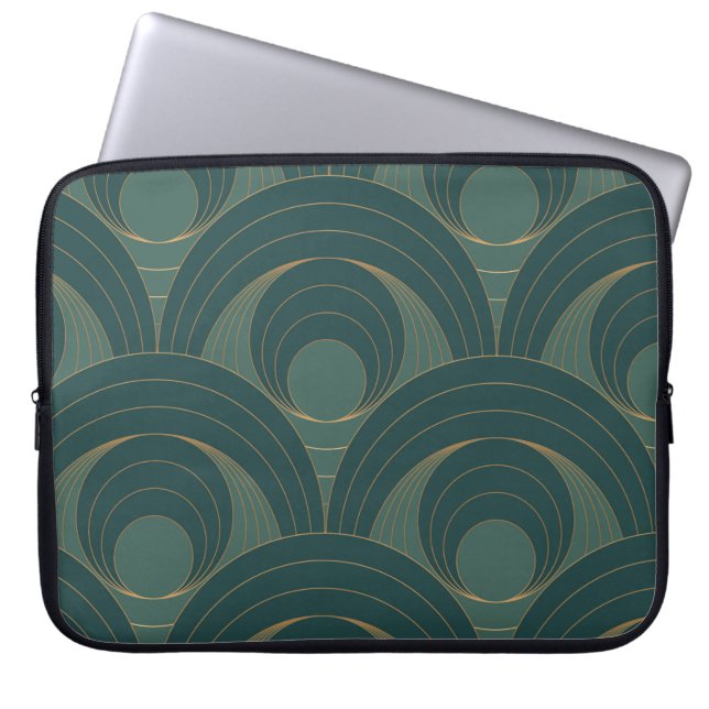 Seamless pattern with golden and green circles on  laptop sleeve (Front)