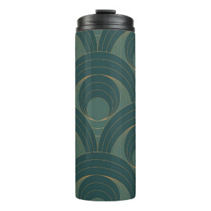Seamless pattern with golden and green circles on  thermal tumbler
