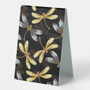 Seamless Pattern with Golden Dragonflies