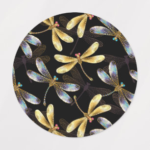 Seamless Pattern with Golden Dragonflies