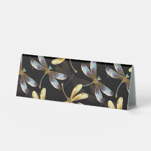 Seamless Pattern with Golden Dragonflies