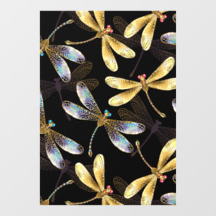 Seamless Pattern with Golden Dragonflies