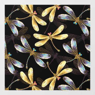 Seamless Pattern with Golden Dragonflies