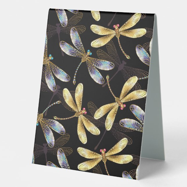 Seamless Pattern with Golden Dragonflies (Front)